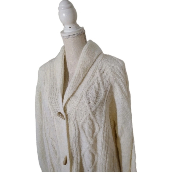 Susan Graver Chunky Cable Knit Cardigan Sweater Cream Women's Size L - Picture 2 of 5